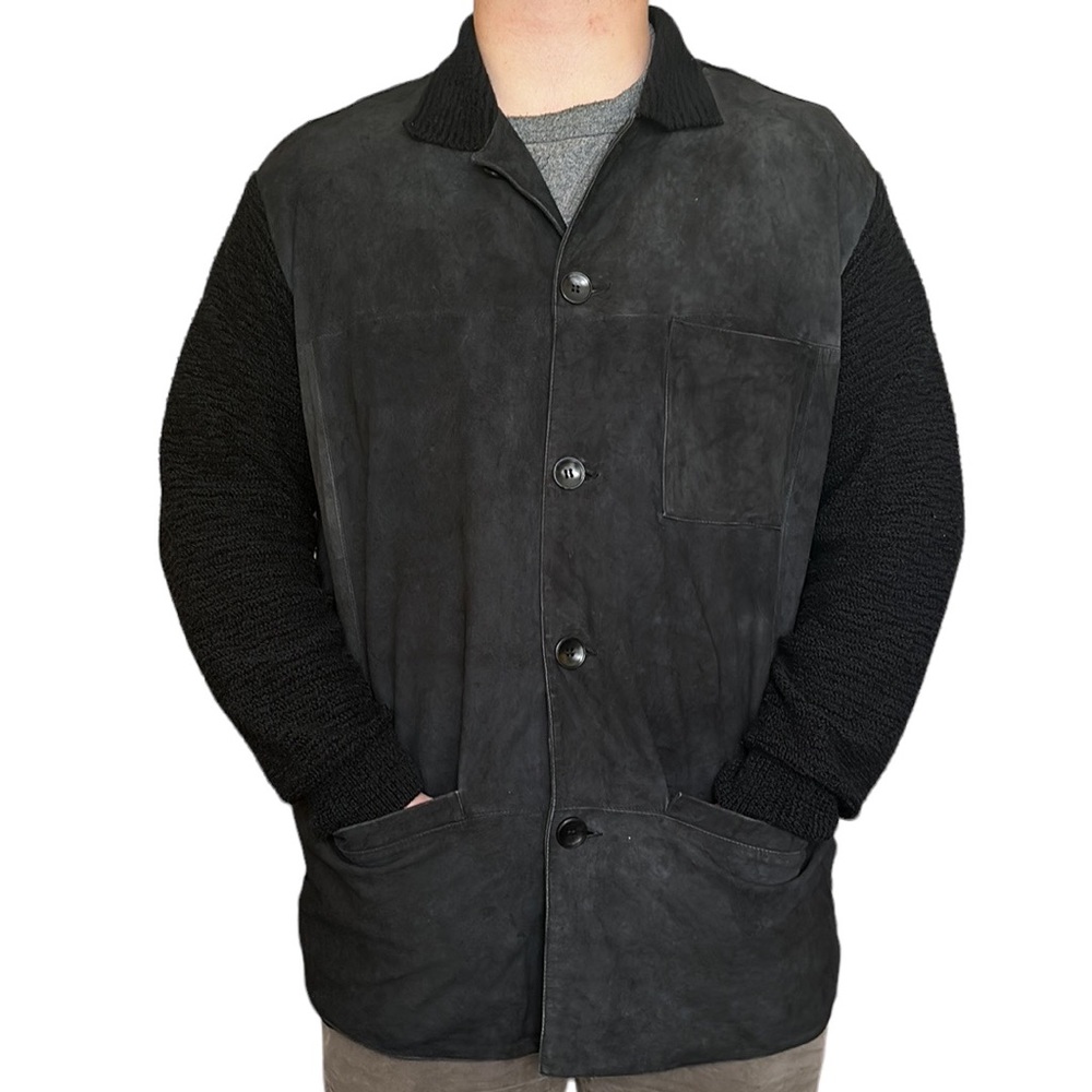 Mondo Di Marco Italian Made Men's Black Suede and Knit Zip Up Jacket size XL